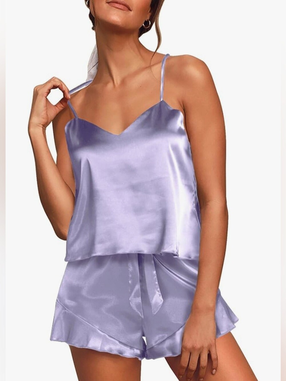 NWT ~ Aamikast Women's  Lavender Satin Cami & Ruffle Short Sleep Set ~ Size XL